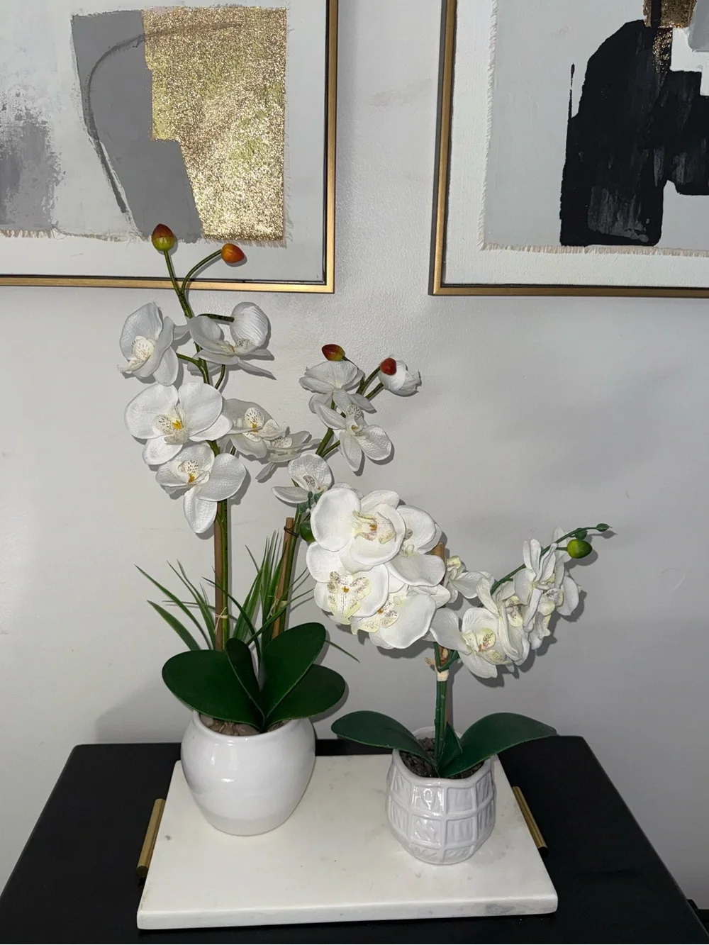 2 White Artificial Orchid Arrangement in Ceramic Planters